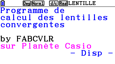 Planète Casio - Cours Casio de physique - Lentilles - fabcvlr - Calculatrices
