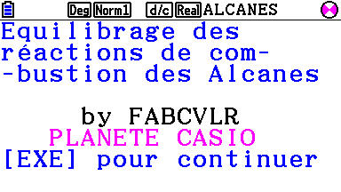 Planète Casio - Cours Casio de chimie - Alcanes - fabcvlr - Calculatrices